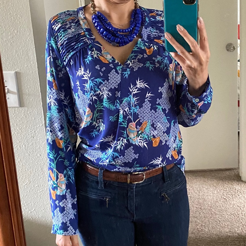 Bird and bamboo pattern blouse- DR 2